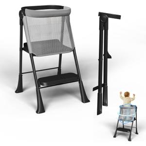 Toddler Tower Foldable, Foldable Toddler Standing Tower for Bathroom Sink or Kitchen Counter with Safety Net, Suitable for 1-6 Years,Black