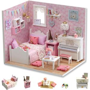 Flever DIY Miniature House Kit, Tiny Home Kit with LED Light, Mini House Build Craft Kits for Adults and Teens, Home Decor Creative Gift for Family/Friends (Sunny Princess)