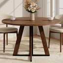 MECHYIN 42 inch Round Dining Table for 4, Farmhouse Kitchen Table, Round Dining Room Table with Metal Legs for Small Spaces & Apartment, Space-Saving Circle Wood Dinner Table, Walnut