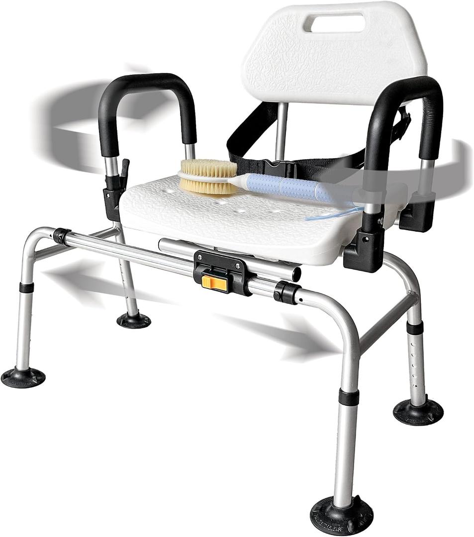 DMI 360 Max Comfort Swivel Shower Chair & Transfer Bench, Extra-Wide 360lb Capacity, Non-Slip & Padded Arms, Bonus Adjustable Back Scrubber