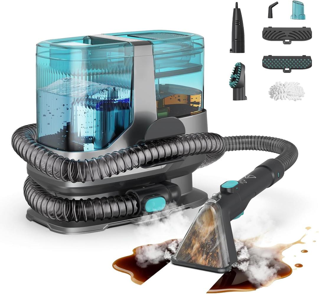 Portable Steam Carpet Cleaner, 203F High Temp Steam & 18Kpa Suction, Deep Stain Removal & Sanitization, Spot Cleaner for Pets, Kids, Home Upholstery, Sofa, Stairs & Car Detailing