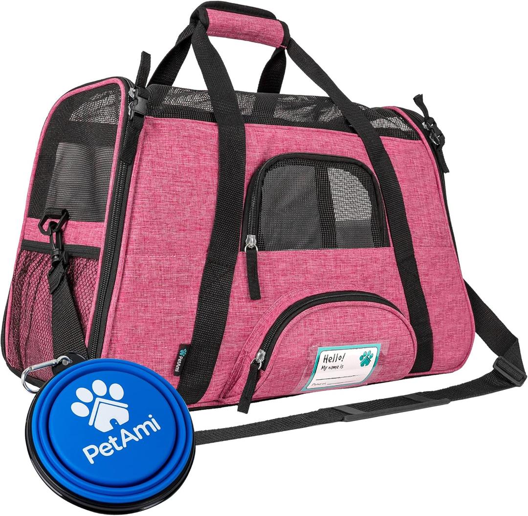 PetAmi Airline Approved Pet Carrier for Cat, Soft Sided Dog Carrier for Small Dog, Cat Travel Supplies Accessories Indoor Cat, Ventilated Pet Carrying Bag Medium Large Kitten Puppy, Small Heather Pink (Small - 17"L x 10.2"W x 11.2"H)