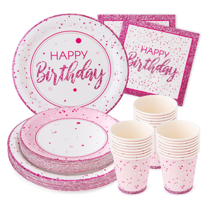 Royal Bluebonnet Hot Pink Birthday Plates  - 9 and 7 inch Plates, Napkins, and Cups Party Supplies, Sturdy 400 GSM Weighted Pink Birthday Decorations for Girls, Women, and Tweens