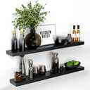 Homeforia Black Floating Shelves for Wall, Premium Solid Wood Shelf, Black Bathroom Shelves, Heavy Duty Bracket, 42 x 6.5 x 1.75 inch, Set of 2