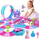 178 PCS Track Toy, Pink Racing Tracks Toys for 3 4 5 6 Year Old Girls, Flexible Tracks Car Magic Bendable Race Track Princess Toys with Light & Music for Toddlers, Kids and Girl Xmas Birthdays Gifts