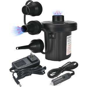 Inflatable Electric Air Pump,110V AC/12V DC Portable Fast Inflation Pump with 3 Nozzles, Used for Inflatable Boats,etc (Standard)