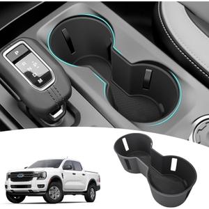 Cup Holder Organizer Compatible with 2024 2025 Ford Ranger Raptor Lariat XL XLT Accessories, Noise-Free Water & Dust Proof Silicone Insert Console Drink Holder for 24-25 Ranger Accessories