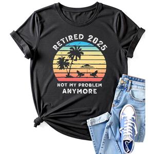Retirement Shirts for Women 2025 Retired Graphic Retirement Gift Relaxed Retirement Vibes Tshirts-Black2, Large L