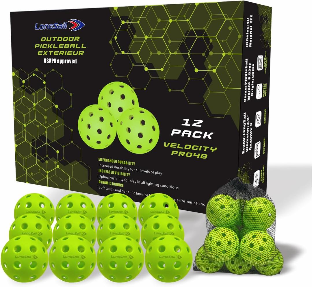 P40 Outdoor Pickleballs Non-Friable & Non-Deformable USAPA Durability Indoor Pickle Ball Leisure Sports Beginners Club Neon Green 3/12/36 Pack
