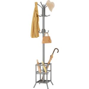 FAVOOSTY Coat Rack Freestanding,Coat Rack Stand with Umbrella Holder,Metal Coat Tree with 12 Hooks,Tree Clothes Hat for Entryway, Hallway, Bedroom, Living Room & Office - Silver Grey