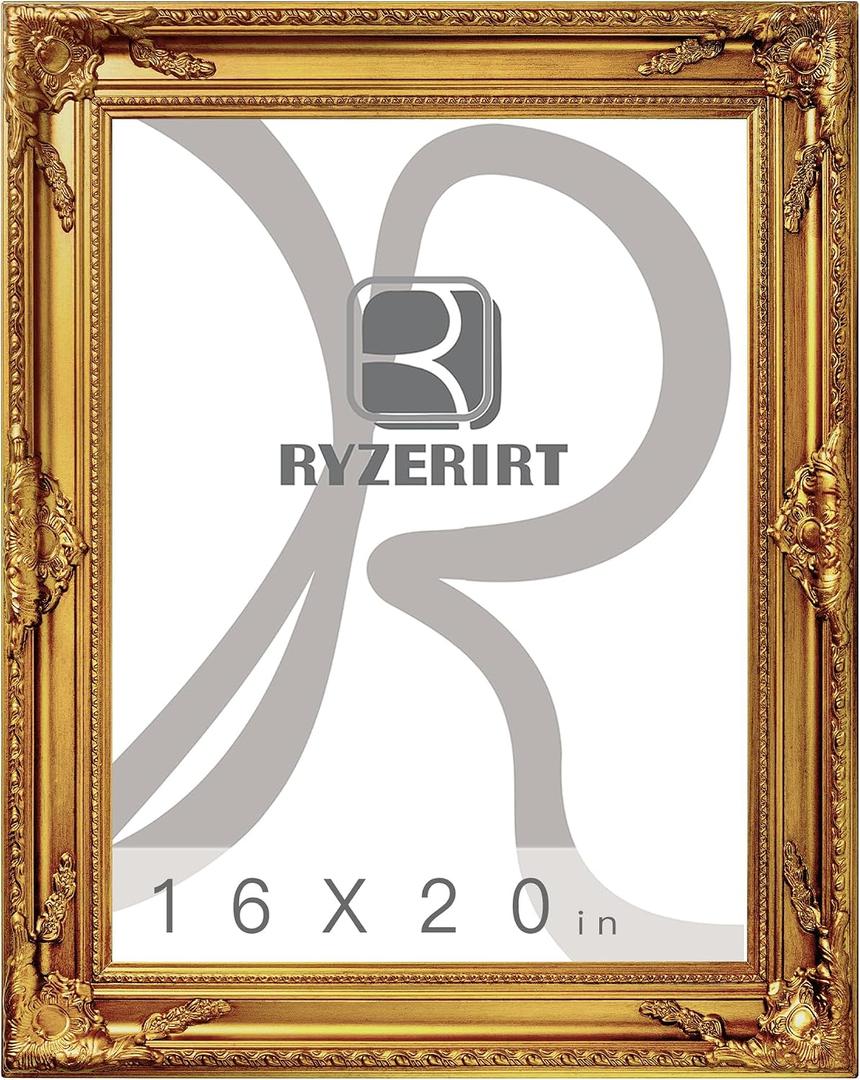Ornate Wooden Gold Picture frames,16x20 Picture Frame for Photo Frame,Canvas Frames,Art Panels Frame,Paintings,Artwork,Corner Ornaments Gold Frames,without Acrylic Glass and Backing 03