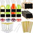 Mumufy 82 Pcs Mimosa Bar Supplies Plastic Water Carafe with Lids Plastic Champagne Flutes Pitchers for Drinks with Serving Bowls Serving Tongs Chalkboard Stickers Straws (Vivid Colors, Classic)