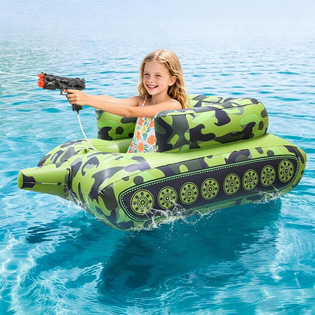 YTKIH Kids Automatic Electric Water Gun with Pool Floats,Funny Inflatable Tank Pool Floaties for Pool Party,with Powerful Squirt Guns for Adults, Green