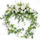 Ling's Moment 9FT Flower Garland for Backdrop Decorations - Wedding Arch Flowers, Eucalyptus & Rose, Artificial Floral Garland for Mantle - Sweetheart Table Decor for Ceremony Reception, Lily White