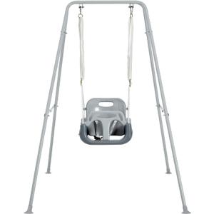 FUNLIO Toddler Swing with Foldable Metal Stand for Toddlers Aged 1~10 Years, 3-in-1 Baby Swing Set with 4 Sandbags for Backyard/Indoor/Outdoor Play, Easy to Assemble & Store, Grey