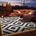 Tinideya Luminous Outdoor Rug Carpet, Glowing Waterproof Plastic Mat Glow in The Night Reversible Straw Lightweight Carpet Rug for Backyard Balcony Picnic Beach Trailer(Classic,9 x 12 ft)