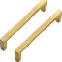 2 Pack, Solid 5 Inch Center to Center Slim Square Bar Drawer Handles Kitchen Cabinet Handles Brushed Brass Drawer Pulls Kitchen Cabinet Hardware Kitchen Handles Cabinet Pulls