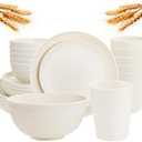 Rubtlamp Wheat Straw Dinnerware Sets, Unbreakable Reusable Plastic Wheat Straw Bowls & Plates Dinner Set, Microwave And Dishwasher Safe Plates, 24 Plates, 8Bowls, 7Cups for Party (Beige)