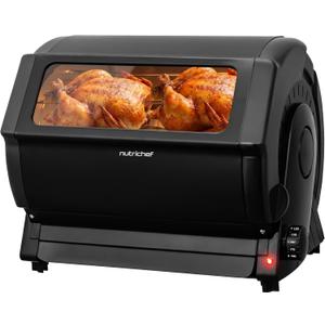 NutriChef Horizontal Rotating Shawarma Oven | Rotisserie, Shawarma & Kebab Machine | Includes Large 22.4 Quart Capacity, 3-Hour Timer & 6 Kebab Skewers | Ideal for Chicken,Turkey & Lamb | Black, 22.4 QT