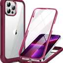 Miracase Glass Case for iPhone 13 Pro Max 6.7 inch, Upgrade Full-Body Clear Bumper Case with Built-in 9H Tempered Glass Screen Protector for iPhone 13 Pro Max, Claret Red