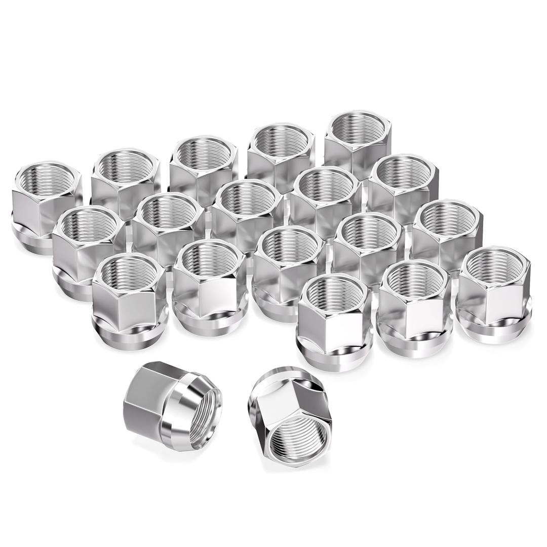 GAsupply 12x1.5 Short Open End Lug Nuts, 0.8" 21mm Tall, 3/4" 19mm Hex, Conical Seat 60 Degree Bulge Acor Chrome Nuts, 20 Pcs (Silver)