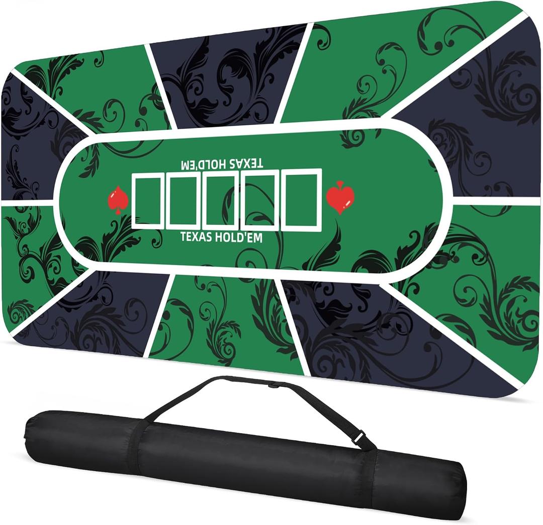 HAA PEEL HADREEI 70 x 35 Inch Poker Mat Texas Hold’em Table Top for 6–8 Players, Non-Slip Rubber Poker Layout with Carrying Bag for Poker Night Blackjack Casino Games