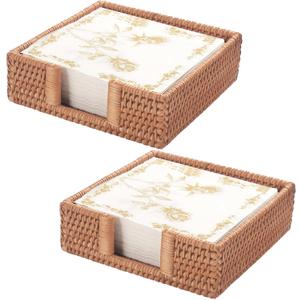 2 Pack Rattan Napkin Holder Square, Napkin Holders for Paper Napkins, 7.5" x 7.5" x 2.5", Wicker Napkin Tray, Woven Guest Towel Holder for Restaurant/Kitchen/Bathroom Napkin Holder for Table