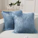 Phantoscope Pack of 2 Faux Fur Throw Pillow Covers Cushion Covers Luxury Soft Decorative Pillowcase Fuzzy Pillow Covers for Bed/Couch, Dusty Blue 26 x 26 Inches (26" x 26" (Pack of 2))