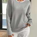 Yousify Womens Crewneck Knit Sweaters Casual Long Sleeve Loose Fit Fall Basic Soft Pullover Jumper Tops (Gray)