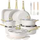 GiPP 21Psc Pots and Pans Set Non Stick White Granite Kitchen Cookware Sets Nonstick Induction Cookware Non-toxic Cooking Pan Set with Silicone Utensils, PFOS and PFOA Free (21PCS)