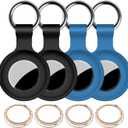 4 Pack, IPX8 Waterproof Airtag Holder for Apple Air Tags with Air Tag Keychain, Shockproof [Anti-Scratch][PC+Silicone] Air-Tags GPS Item Finders Case for Pets, Bags, Kids, Keys, Black+Blue