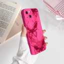 3 x NITITOP Compatible with iPhone 13 Case Cute Aesthetic Butterfly Pattern for Women Girls Soft TPU Shockproof Stylish Full Camera Protective Phone Cover - Rose Red