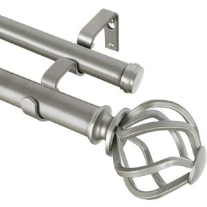 KAMANINA 1 Inch Double Curtain Rod 72 to 144 Inches (6-12 Feet), Antique Silver Heavy Duty Curtain Rods for Windows 66 to 120, Telescoping Drapery Rods with Twisted Cage Finials