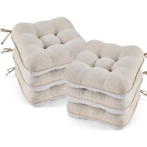 BETU Chair Cushions for Dining Chairs Set of 6,3.5" Thick Kitchen Table Chair Pads with Ties,Non Slip Backing and Covers, Seat Cushion for Dining Room,Bar,Patio Chairs,15.5"X15.5"X3.5",Beige