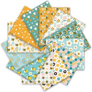 2 x FYSUIMU 12Pcs Summer Cotton Fabric Bundles Bee Flower Fat Quarters Colorful Cartoon Sewing Fabrics for DIY Craft Party Decor, 18 x 22 Inch
