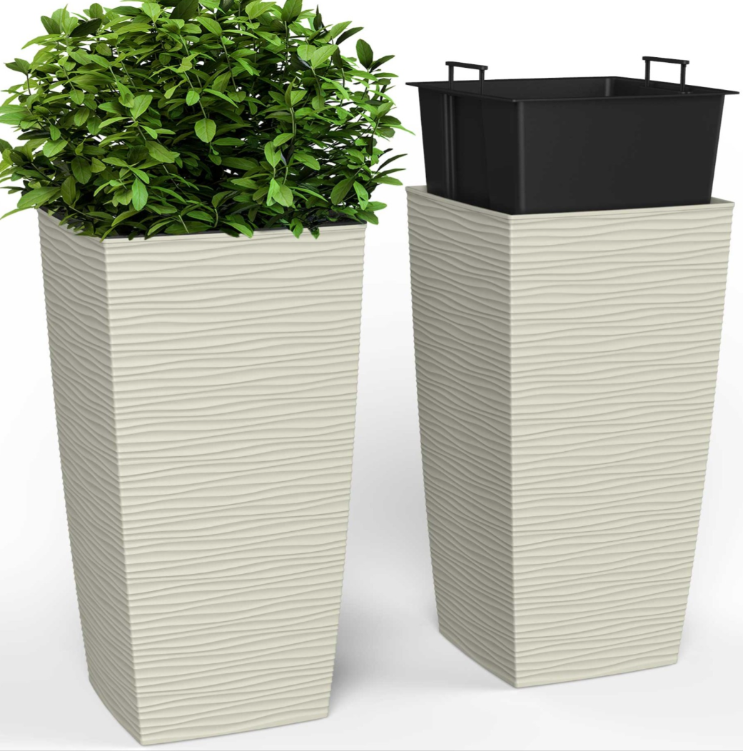 EverGreen 6.5 Gallon Grande Indoor/Outdoor Planters – 2 Piece Duo Set Beige XL 14" X 14" X 27.5"