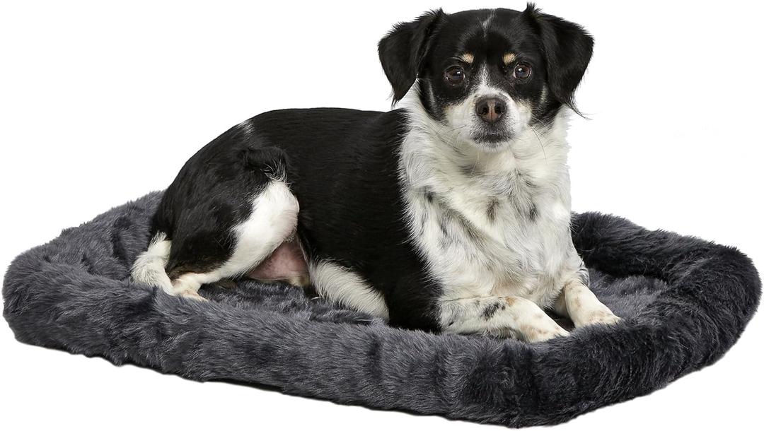 MidWest Homes for Pets QuietTime Dog Bed  Gray Faux Fur Bolster, Ultra-Soft and Machine Washable, Fits 24-Inch Crates and Carriers, for Small Breed Dogs (Grey)
