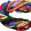 40 Pcs Recycled Silk Sari Ribbon Strips  Handmade Assorted Colors Yarn Skeins, 1 Yard Each (40 Yards Total), Craft Supply for Scrapbooking, Tassels, DIY & Boho Dcor