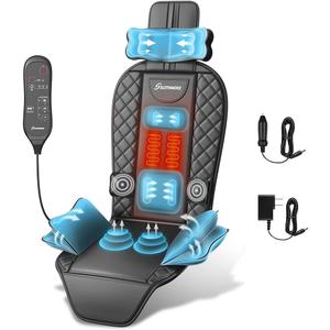 SLOTHMORE Back Massager with Heat & Traction & Vibration, Chair Massager Pad for Office Home, Seat Massager for Pain Relief Deep Tissue, Lumbar Traction, PU Leather, Foldable, for 51 to 61