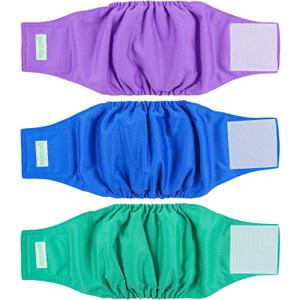 Wegreeco Washable Dog Diapers - Washable Male Dog Belly Wrap- Pack of 3 - (Blue,Green,Purple,Medium)