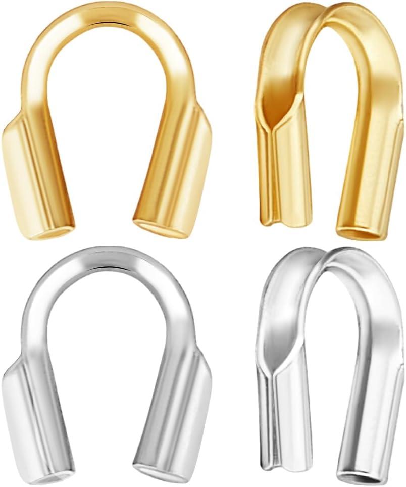 Beebeecraft 1 Box  Wire Guard Thread Protector Loop 18K Gold Plated 925 Sterling Silver U Shape Wire Guardians 0.6mm Cable Thread Guard Loops for Earring Necklace Bracelet Jewelry Making Crafts