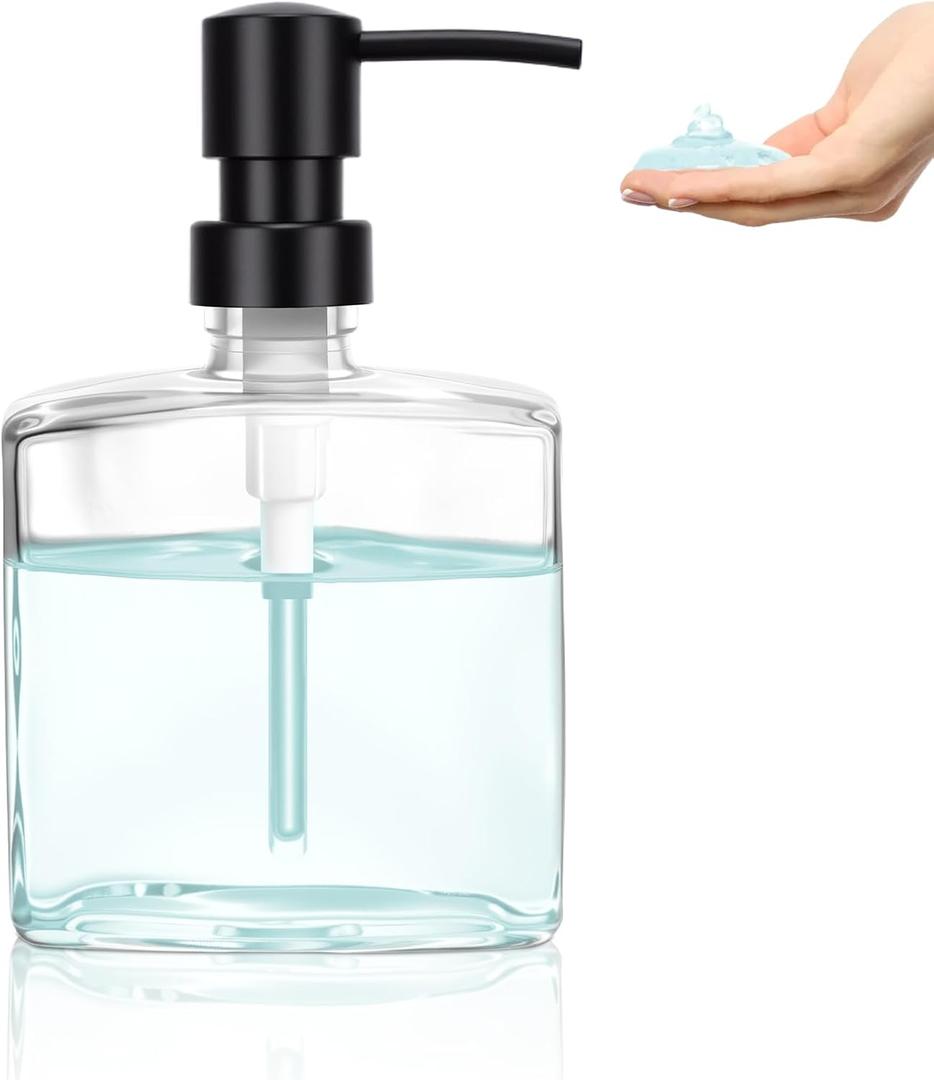 Glass Hand Soap Dispenser Bathroom, 9.3oz Refillable Liquid Soap Dispenser with Rust-Proof Plastic Pump for Kitchen (1pcs, Black)