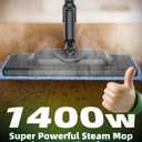 Steam Mop with Detachable Handheld Steam Cleaner for Home, 12-in-1 Floor Steamer for Deep Cleaning, 1400W 15s Quick Heat 221°F Steam Mop Cleaner for Hardwood, Tile, Laminate, Windows, Carpet