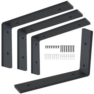 12 Inch Shelf Bracket Heavy Duty L Shelf Bracket 12 x 8 Inch Metal Shelf Bracket with Hardware, Black, 4 Pack