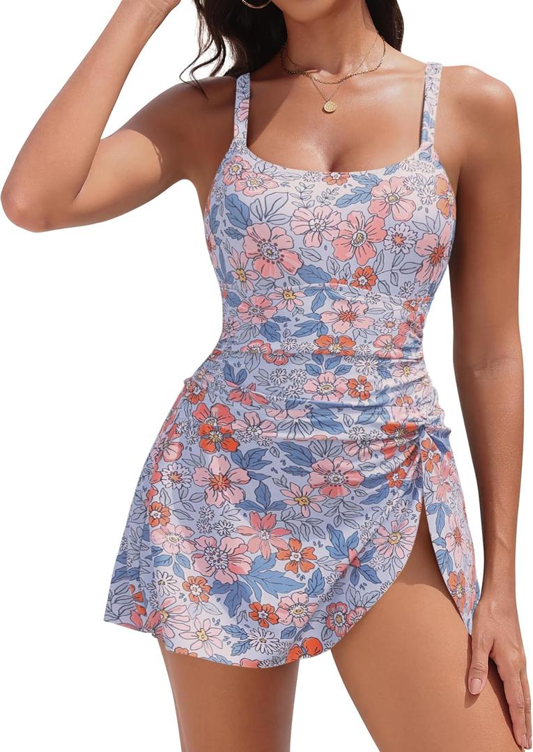 Blooming Jelly Womens Tummy Control Swimdress 2 Piece Swimming Swimsuits | Swim Dress, Tummy Control Swim Suit, Removable Swim Skirt, Adjust Straps and Removable Pads, for Swimming and Beach Vacations (XXL)