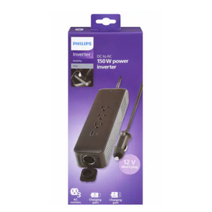 Philips Direct Plug Power Inverter 3 AC Outlets 1 USB-A 1 USB-C 150W, Black