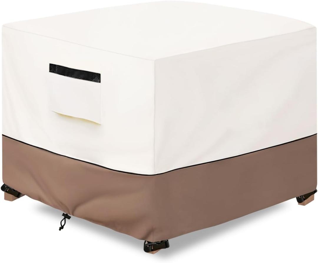 Patio Ottoman Cover Waterproof Square Outdoor Ottoman Covers, 32W x 32D x 18H Inches Patio Furniture Covering Protector Outdoor Side Table Cover (Beige)