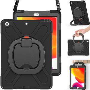 BRAECN Case for 10.2 Inch 9th/8th/7th Generation, Heavy Duty Silicone Case with Built-in Screen Protector, Handle Grip, Kickstand, Strap, Pencil Holder,Pencil Cap Holder for 10.2 2021/2020/2019-Black