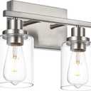 2-Light Vanity Lights - Brushed Nickel Bathroom Lighting Fixtures with Clear Glass Shade, Modern Wall Light for Bathroom, Bedroom, Living Room