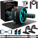 Ab Roller Wheel, 10-In-1 Ab Exercise Wheels Kit with Resistance Bands, Knee Mat, Jump Rope, Push-Up Bar - Home Gym Equipment for Men Women Core Strength & Abdominal Exercise (Blue)